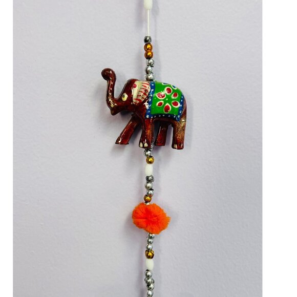 Indian Painted Boho Elephant String with Bell Charm, Colorful Home Decor Accent - Picture 5 of 6